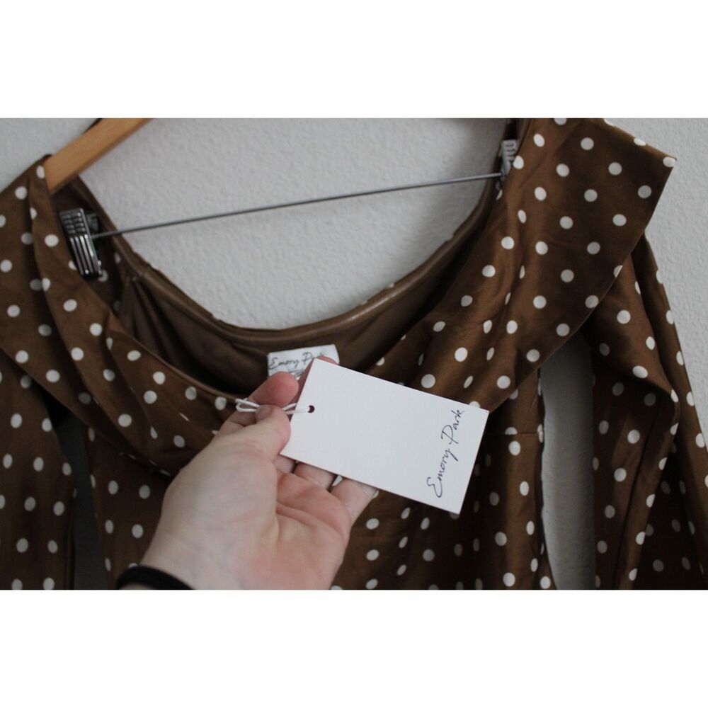 Emory Park brown white polka dot long sleeve mini dress large new - Picture 3 of 10